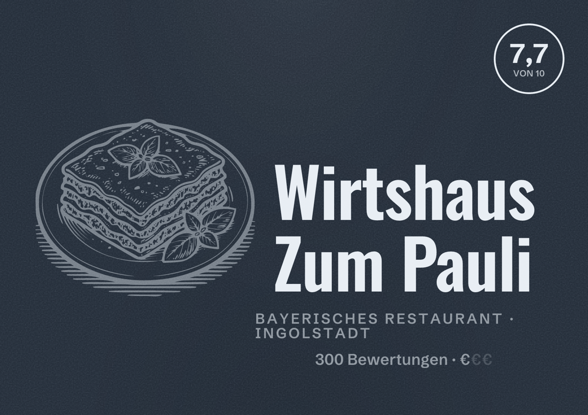 Illustriertes Poster von Wirtshaus Zum Pauli, Bayerisches Restaurant in Ingolstadt: Bewertung 7,7 von 10 aus 300 Bewertungen, Preisniveau €