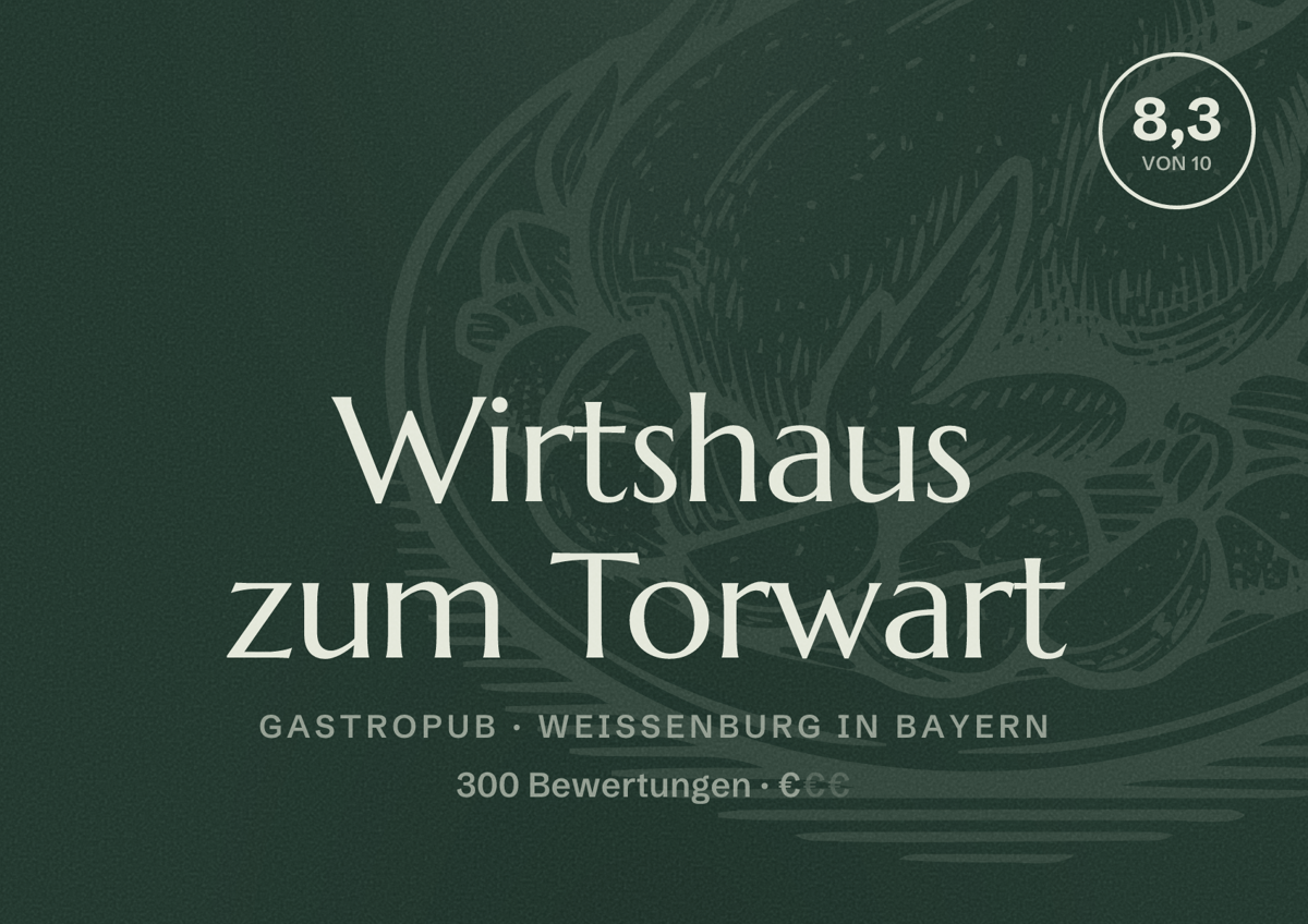Illustriertes Poster von Wirtshaus zum Torwart, Gastropub in Weißenburg in Bayern: Bewertung 8,3 von 10 aus 300 Bewertungen, Preisniveau €