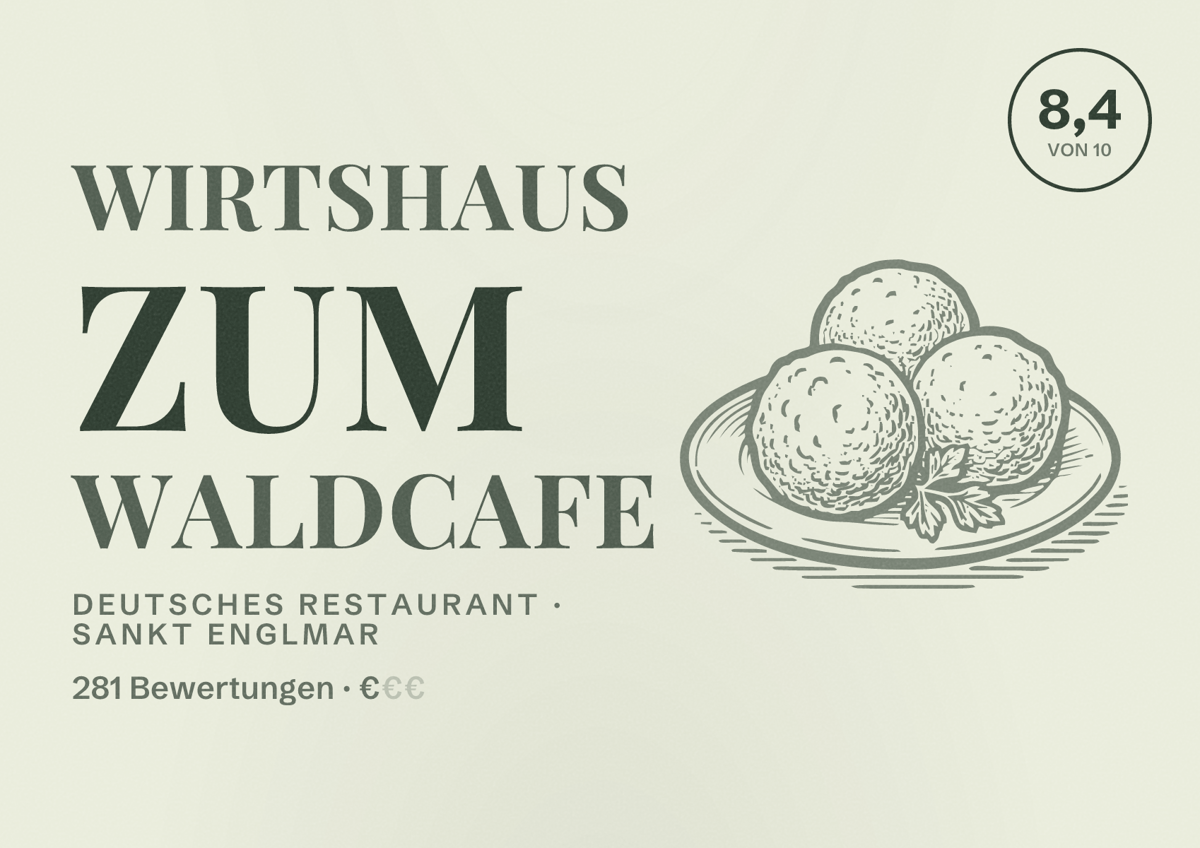 Illustriertes Poster von Wirtshaus zum Waldcafe, Deutsches Restaurant in Sankt Englmar: Bewertung 8,4 von 10 aus 281 Bewertungen, Preisniveau €