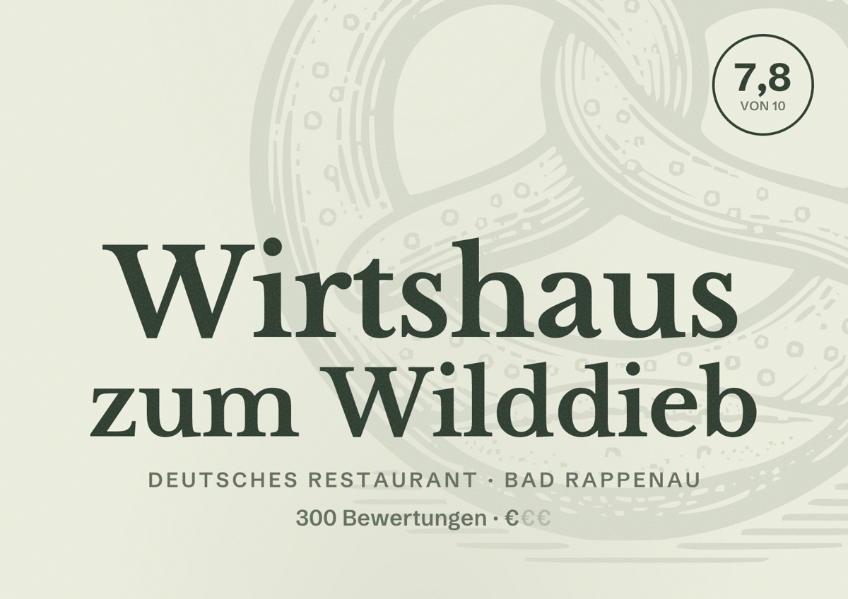 Illustriertes Poster von Wirtshaus zum Wilddieb, Deutsches Restaurant in Bad Rappenau: Bewertung 7,8 von 10 aus 300 Bewertungen, Preisniveau €