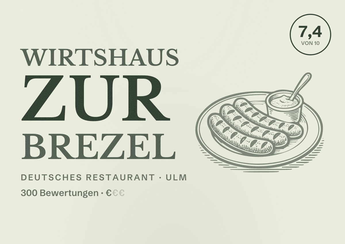 Illustriertes Poster von Wirtshaus zur Brezel, Deutsches Restaurant in Ulm: Bewertung 7,4 von 10 aus 300 Bewertungen, Preisniveau €