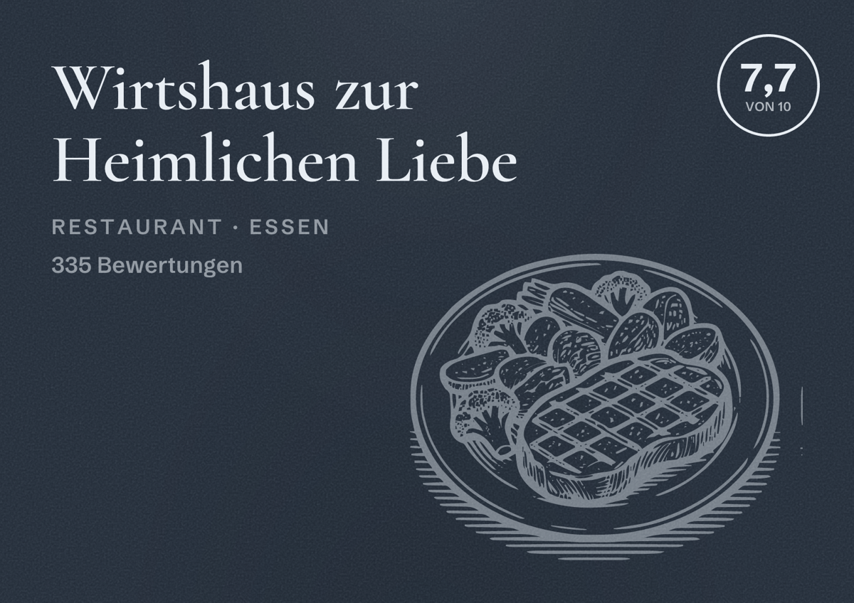 Illustriertes Poster von Wirtshaus zur Heimlichen Liebe, Restaurant in Essen: Bewertung 7,7 von 10 aus 335 Bewertungen
