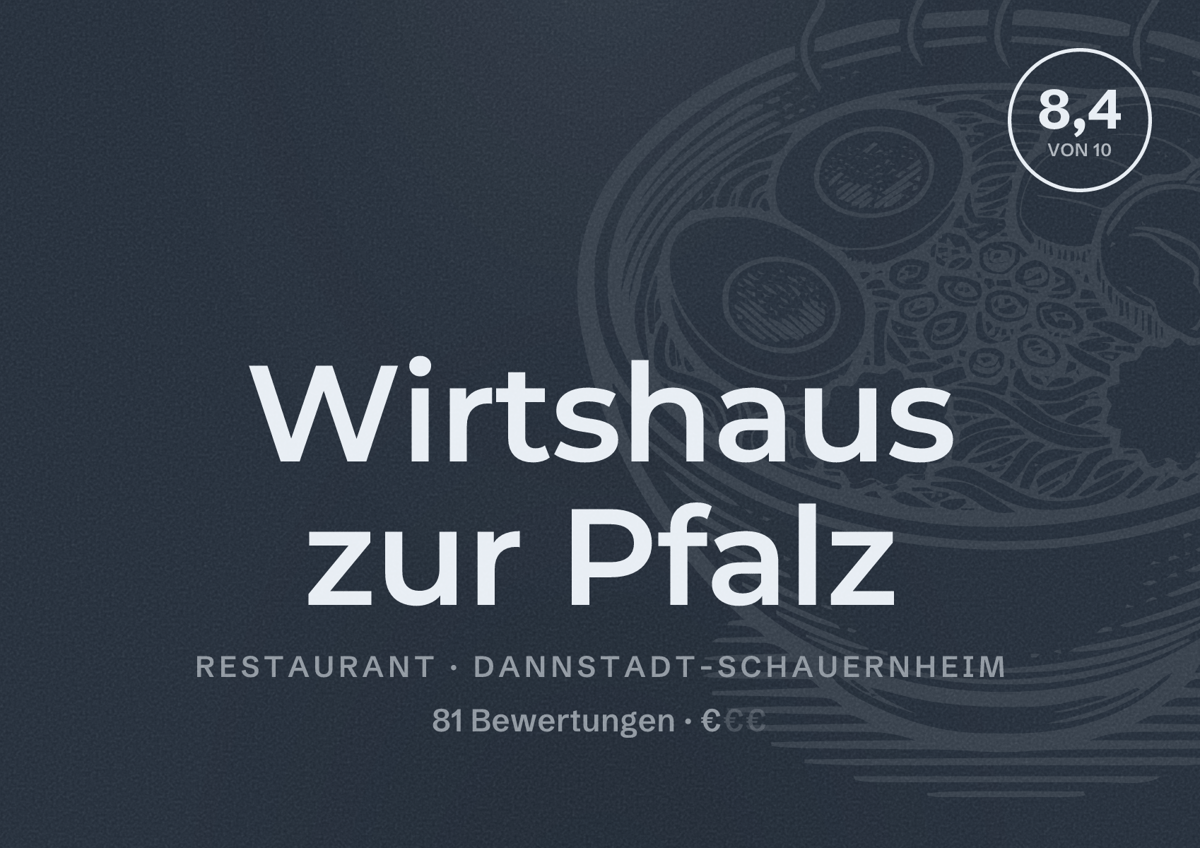 Illustriertes Poster von Wirtshaus zur Pfalz, Restaurant in Dannstadt-Schauernheim: Bewertung 8,4 von 10 aus 81 Bewertungen, Preisniveau €