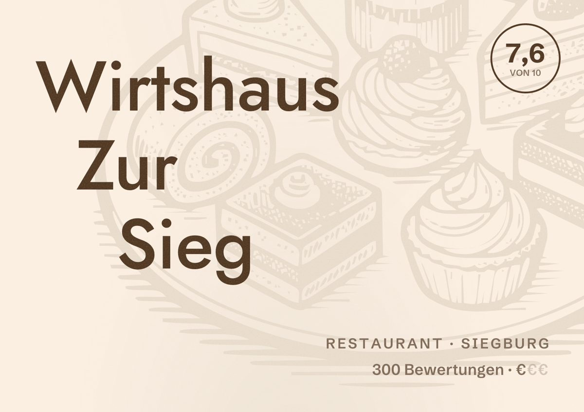 Illustriertes Poster von Wirtshaus Zur Sieg, Restaurant in Siegburg: Bewertung 7,6 von 10 aus 300 Bewertungen, Preisniveau €