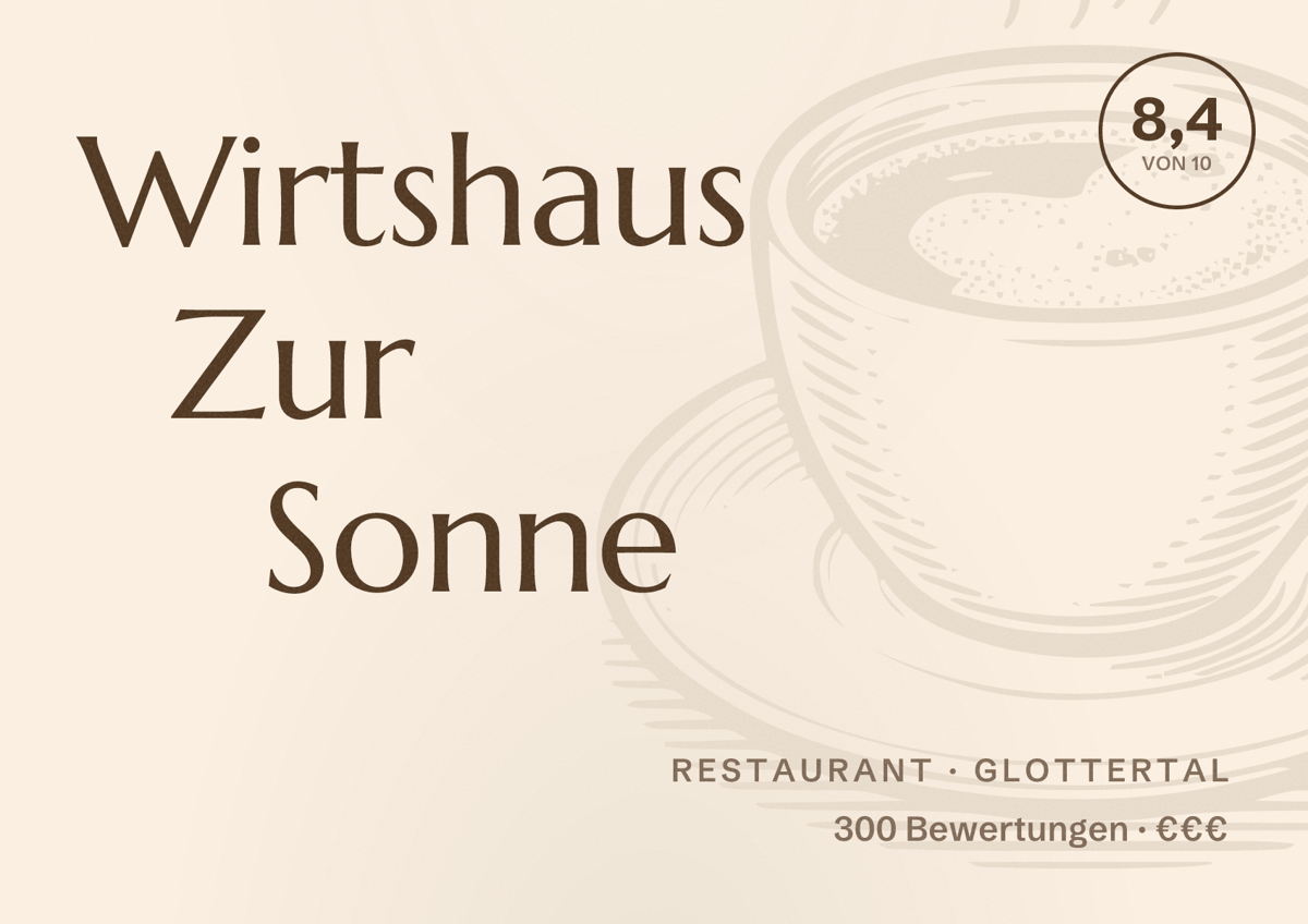 Illustriertes Poster von Wirtshaus Zur Sonne, Restaurant in Glottertal: Bewertung 8,4 von 10 aus 300 Bewertungen, Preisniveau €€€