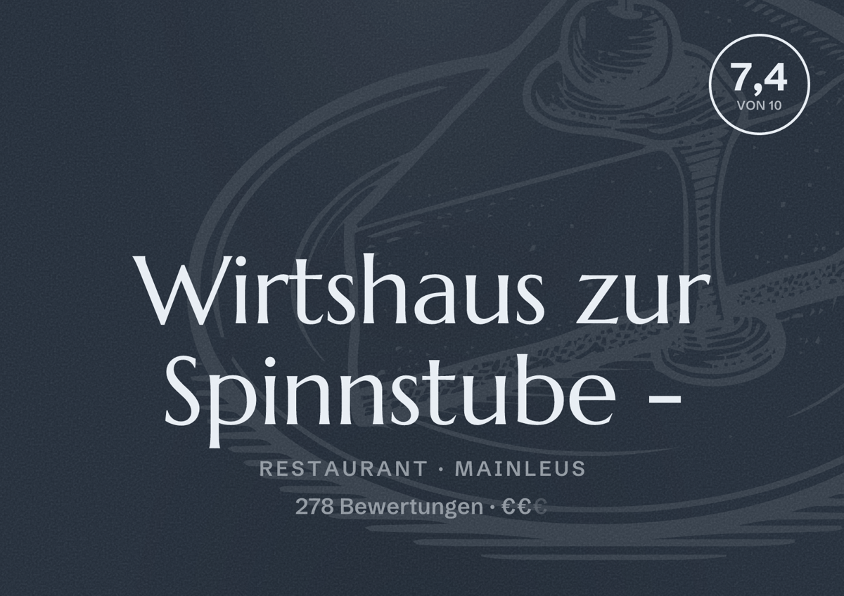 Illustriertes Poster von Wirtshaus zur Spinnstube -, Restaurant in Mainleus: Bewertung 7,4 von 10 aus 278 Bewertungen, Preisniveau €€