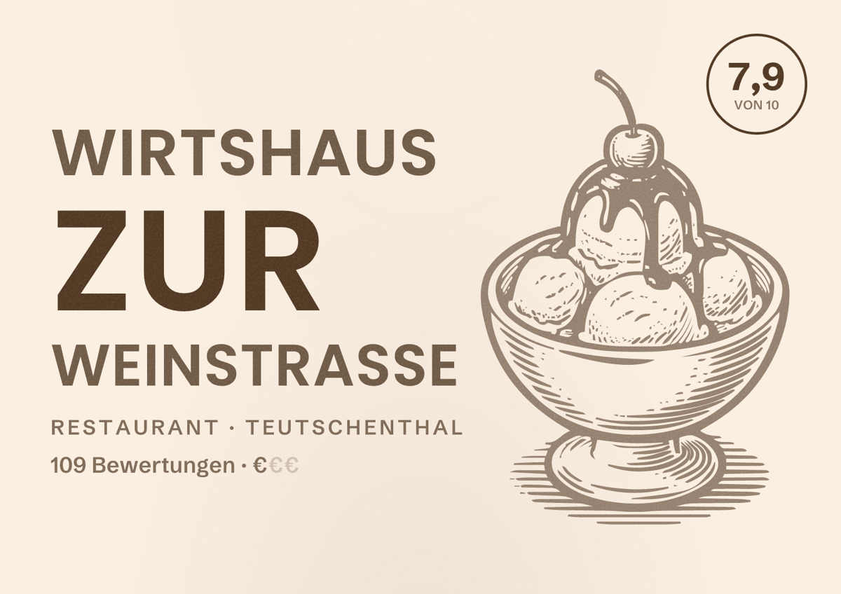 Illustriertes Poster von Wirtshaus zur Weinstraße, Restaurant in Teutschenthal: Bewertung 7,9 von 10 aus 109 Bewertungen, Preisniveau €