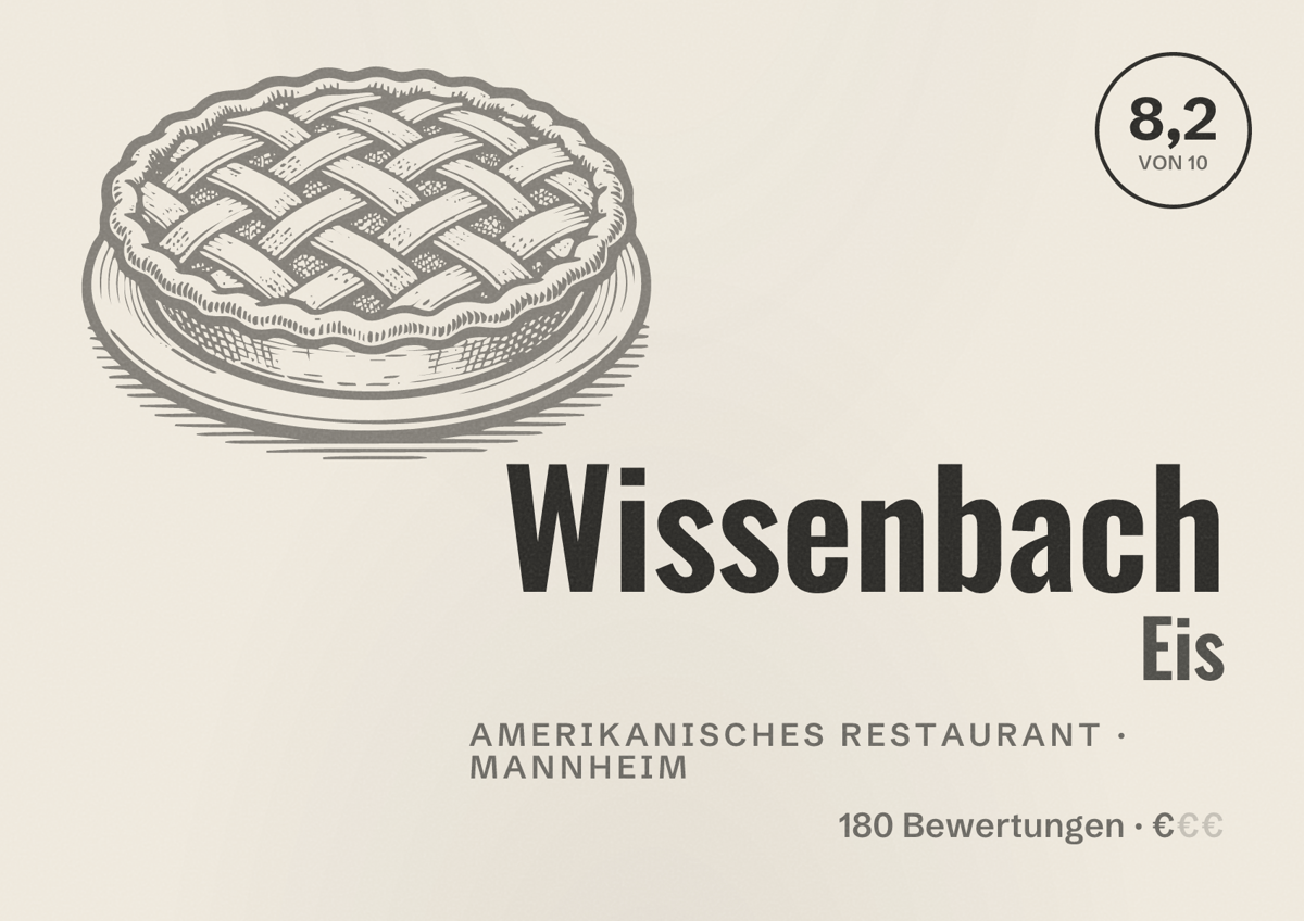 Illustriertes Poster von Wissenbach Eis, Amerikanisches Restaurant in Mannheim: Bewertung 8,2 von 10 aus 180 Bewertungen, Preisniveau €