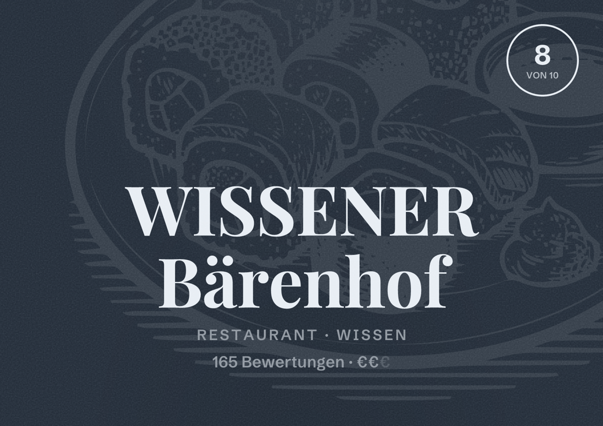 Illustriertes Poster von WISSENER Bärenhof, Restaurant in Wissen: Bewertung 8 von 10 aus 165 Bewertungen, Preisniveau €€