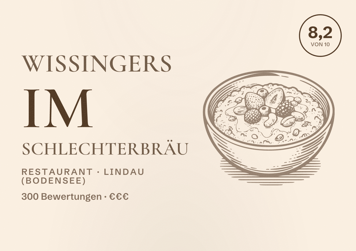 Illustriertes Poster von Wissingers im Schlechterbräu, Restaurant in Lindau (Bodensee): Bewertung 8,2 von 10 aus 300 Bewertungen, Preisniveau €€€
