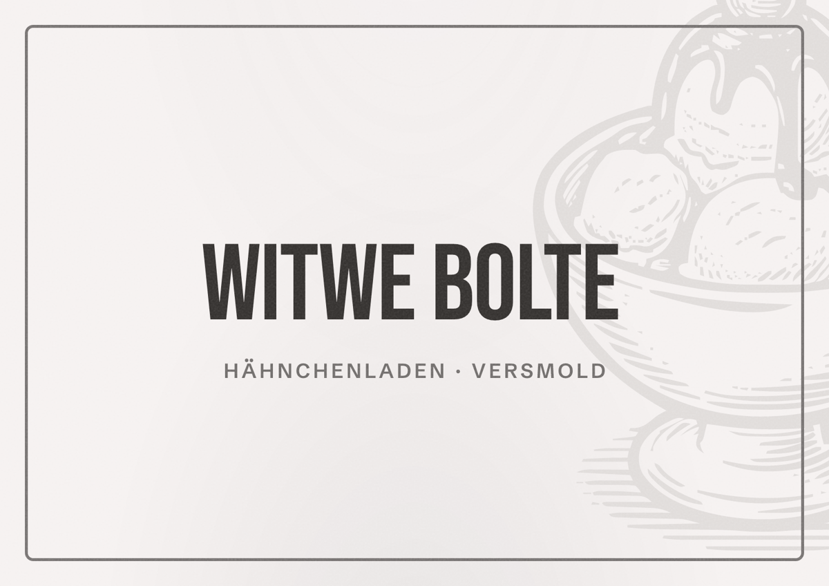 Illustriertes Poster von WITWE BOLTE, Hähnchenladen in Versmold