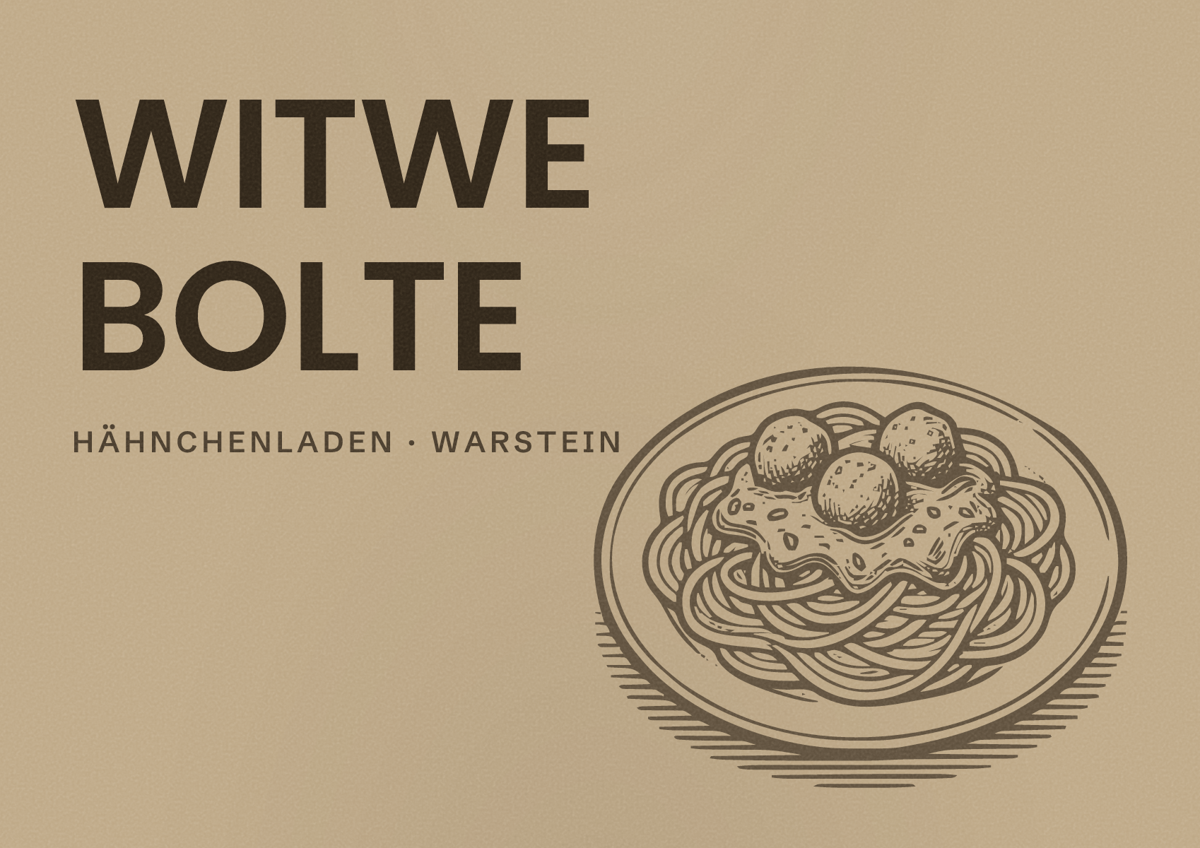 Illustriertes Poster von WITWE BOLTE, Hähnchenladen in Warstein