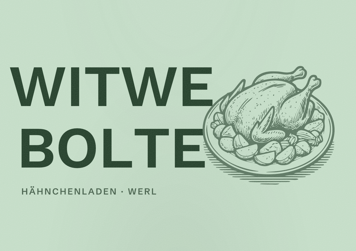 Illustriertes Poster von WITWE BOLTE, Hähnchenladen in Werl
