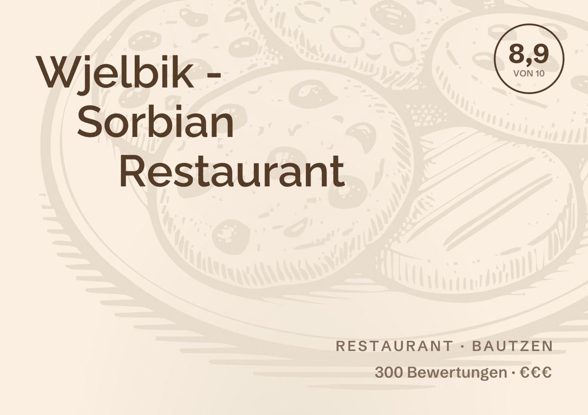 Illustriertes Poster von Wjelbik - Sorbian Restaurant, Restaurant in Bautzen: Bewertung 8,9 von 10 aus 300 Bewertungen, Preisniveau €€€