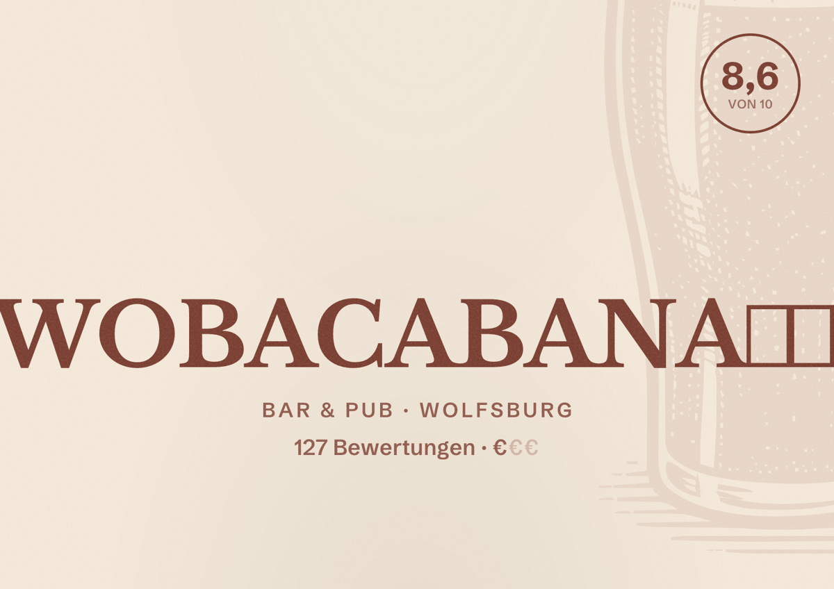 Illustriertes Poster von WOBACABANA☀️, Bar & Pub in Wolfsburg: Bewertung 8,6 von 10 aus 127 Bewertungen, Preisniveau €