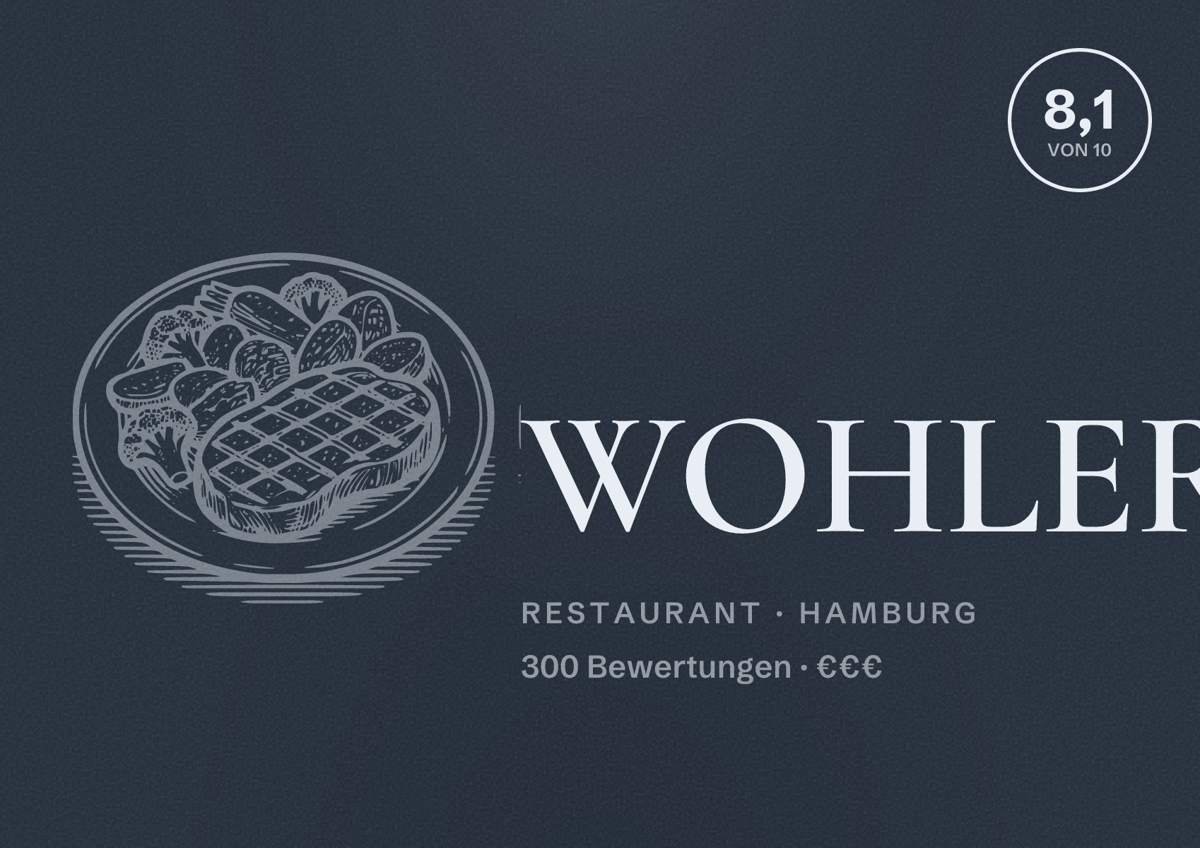 Illustriertes Poster von WOHLERS, Restaurant in Hamburg: Bewertung 8,1 von 10 aus 300 Bewertungen, Preisniveau €€€