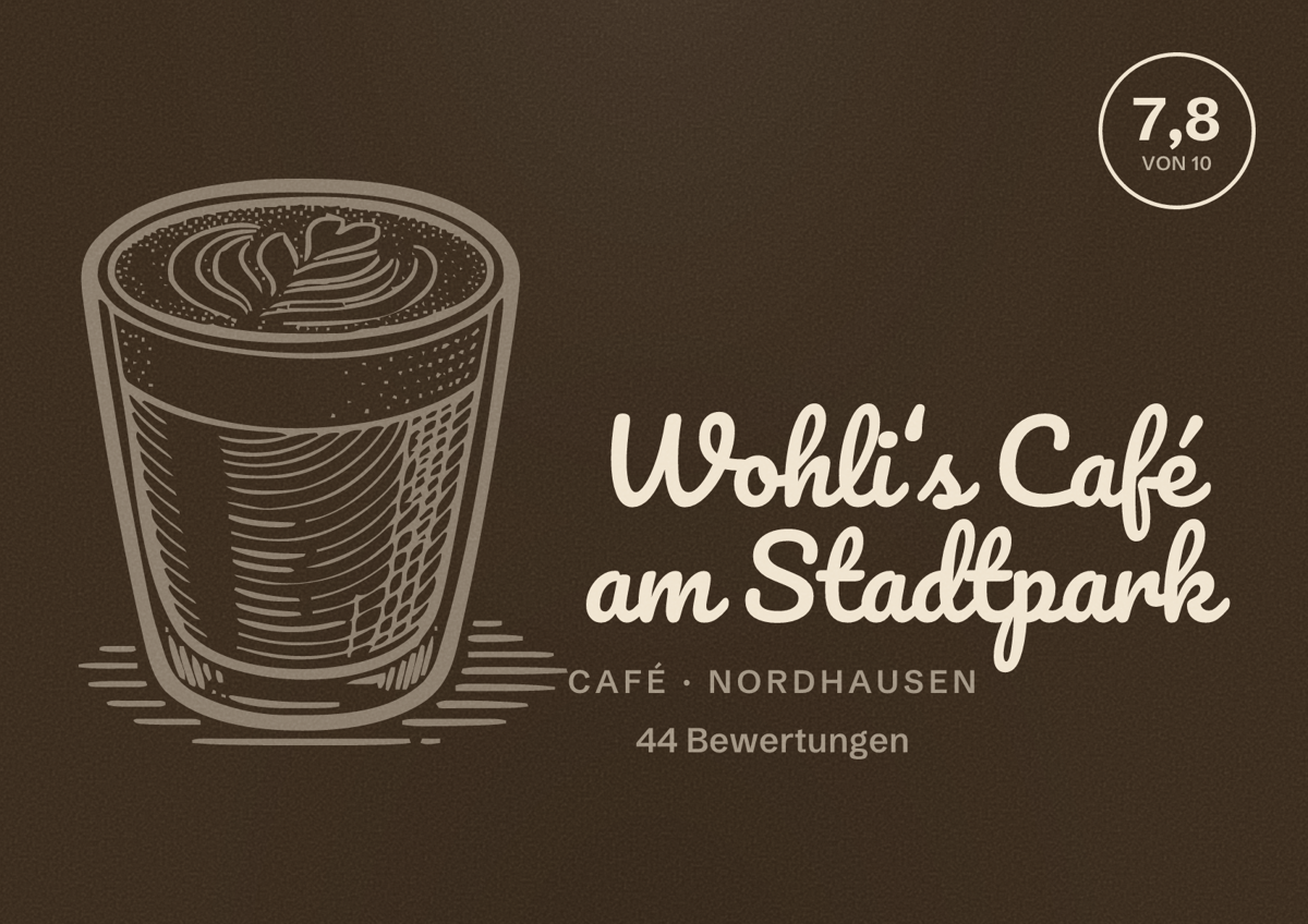 Illustriertes Poster von Wohli‘s Café am Stadtpark, Café in Nordhausen: Bewertung 7,8 von 10 aus 44 Bewertungen