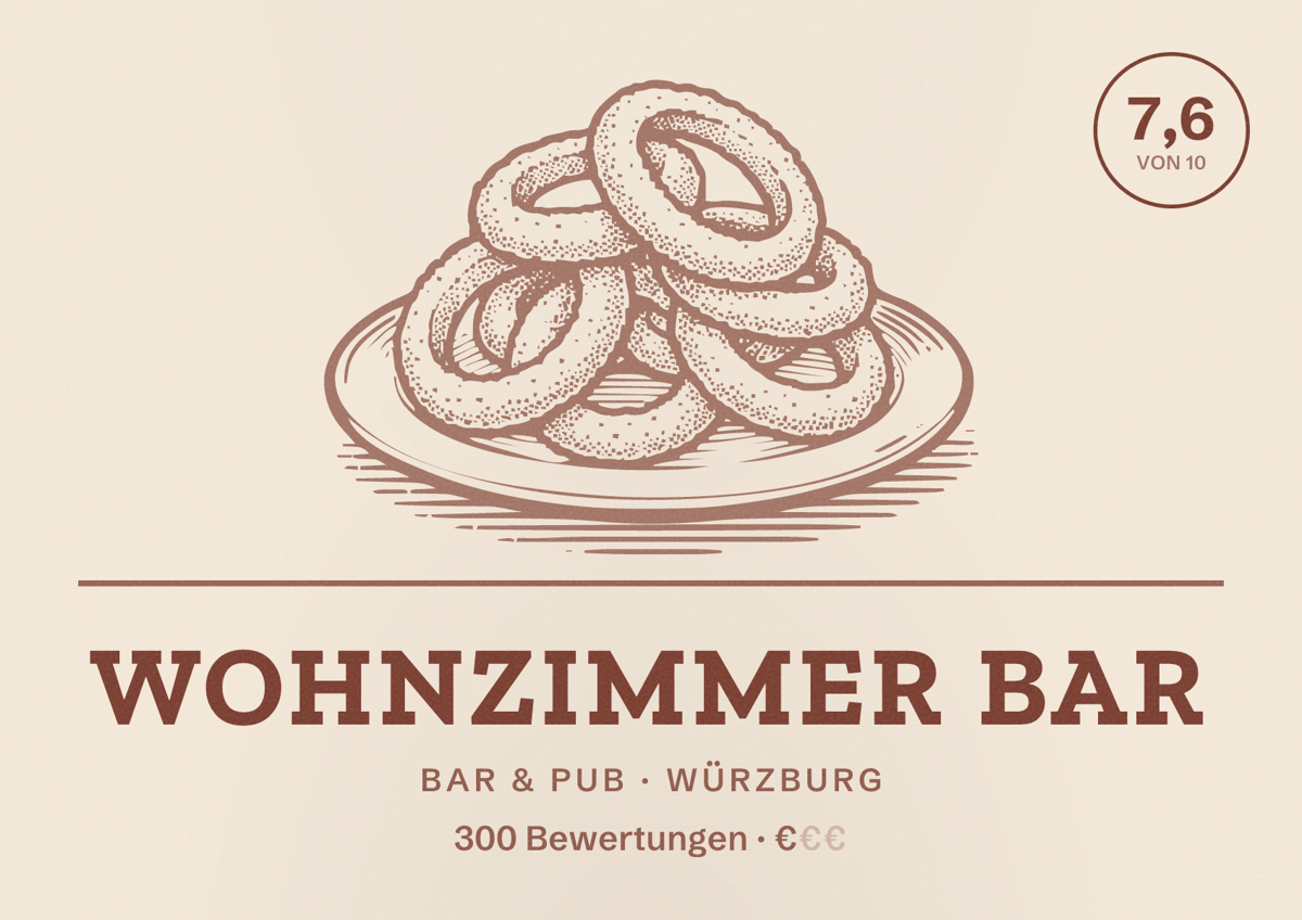 Illustriertes Poster von Wohnzimmer Bar, Bar & Pub in Würzburg: Bewertung 7,6 von 10 aus 300 Bewertungen, Preisniveau €