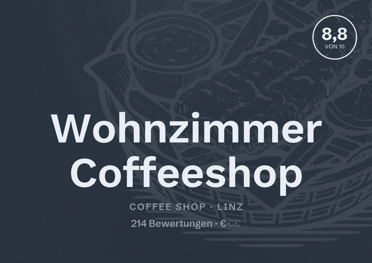 Illustriertes Poster von Wohnzimmer Coffeeshop, Coffee Shop in Linz: Bewertung 8,8 von 10 aus 214 Bewertungen, Preisniveau €
