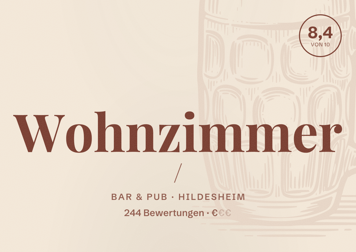 Illustriertes Poster von Wohnzimmer /, Bar & Pub in Hildesheim: Bewertung 8,4 von 10 aus 244 Bewertungen, Preisniveau €