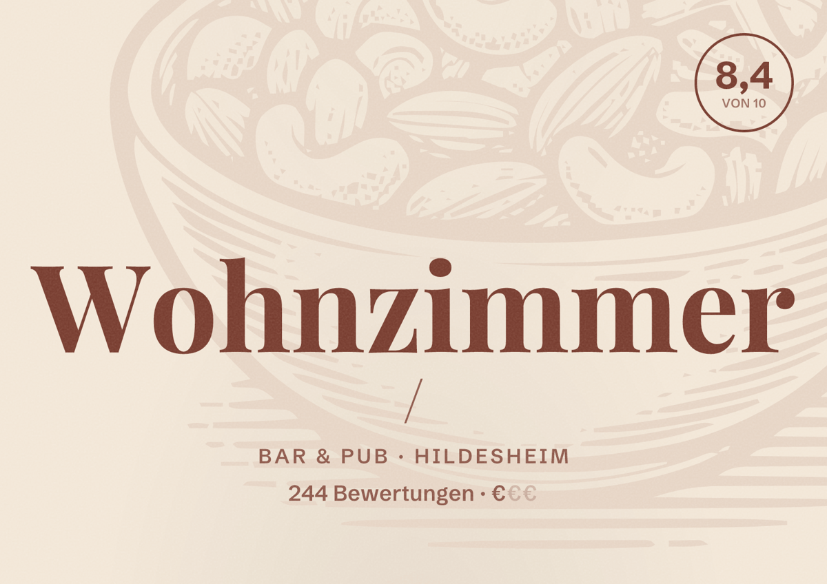 Illustriertes Poster von Wohnzimmer /, Bar & Pub in Hildesheim: Bewertung 8,4 von 10 aus 244 Bewertungen, Preisniveau €