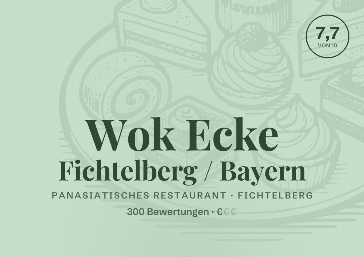 Illustriertes Poster von Wok Ecke Fichtelberg / Bayern, Panasiatisches Restaurant in Fichtelberg: Bewertung 7,7 von 10 aus 300 Bewertungen, Preisniveau €