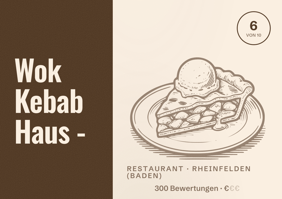 Illustriertes Poster von Wok Kebab Haus -, Restaurant in Rheinfelden (Baden): Bewertung 6 von 10 aus 300 Bewertungen, Preisniveau €