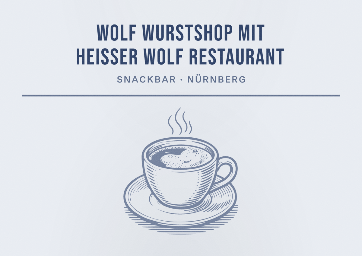 Illustriertes Poster von Wolf Wurstshop mit Heisser Wolf Restaurant, Snackbar in Nürnberg