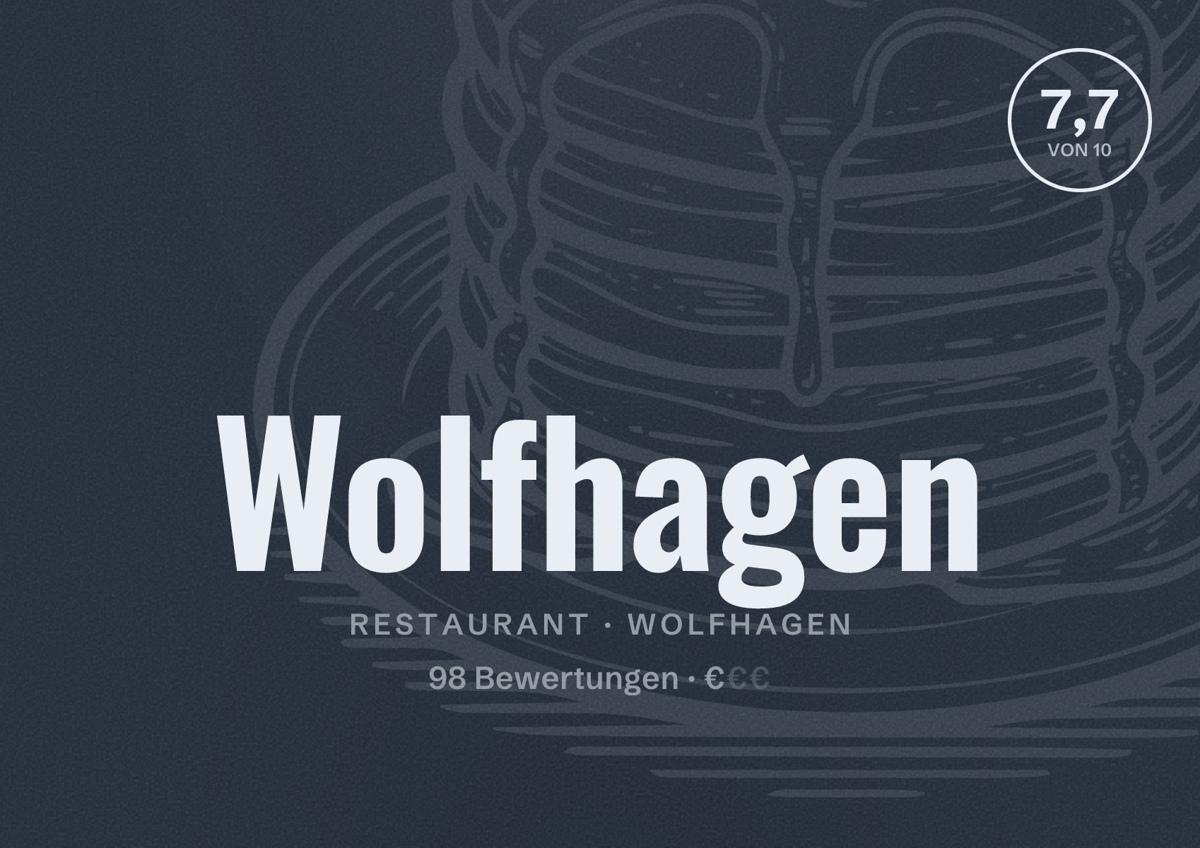 Illustriertes Poster von Wolfhagen, Restaurant in Wolfhagen: Bewertung 7,7 von 10 aus 98 Bewertungen, Preisniveau €