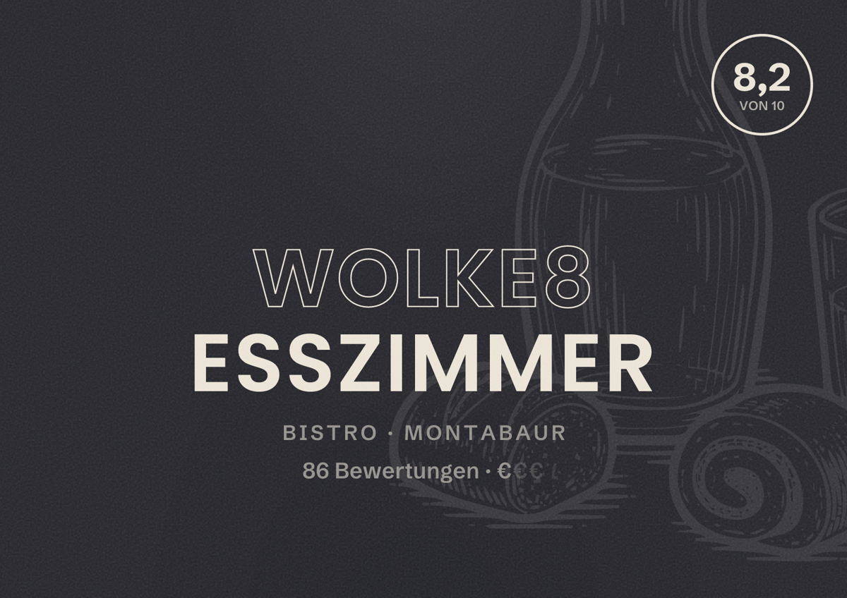 Illustriertes Poster von Wolke8 Esszimmer, Bistro in Montabaur: Bewertung 8,2 von 10 aus 86 Bewertungen, Preisniveau €