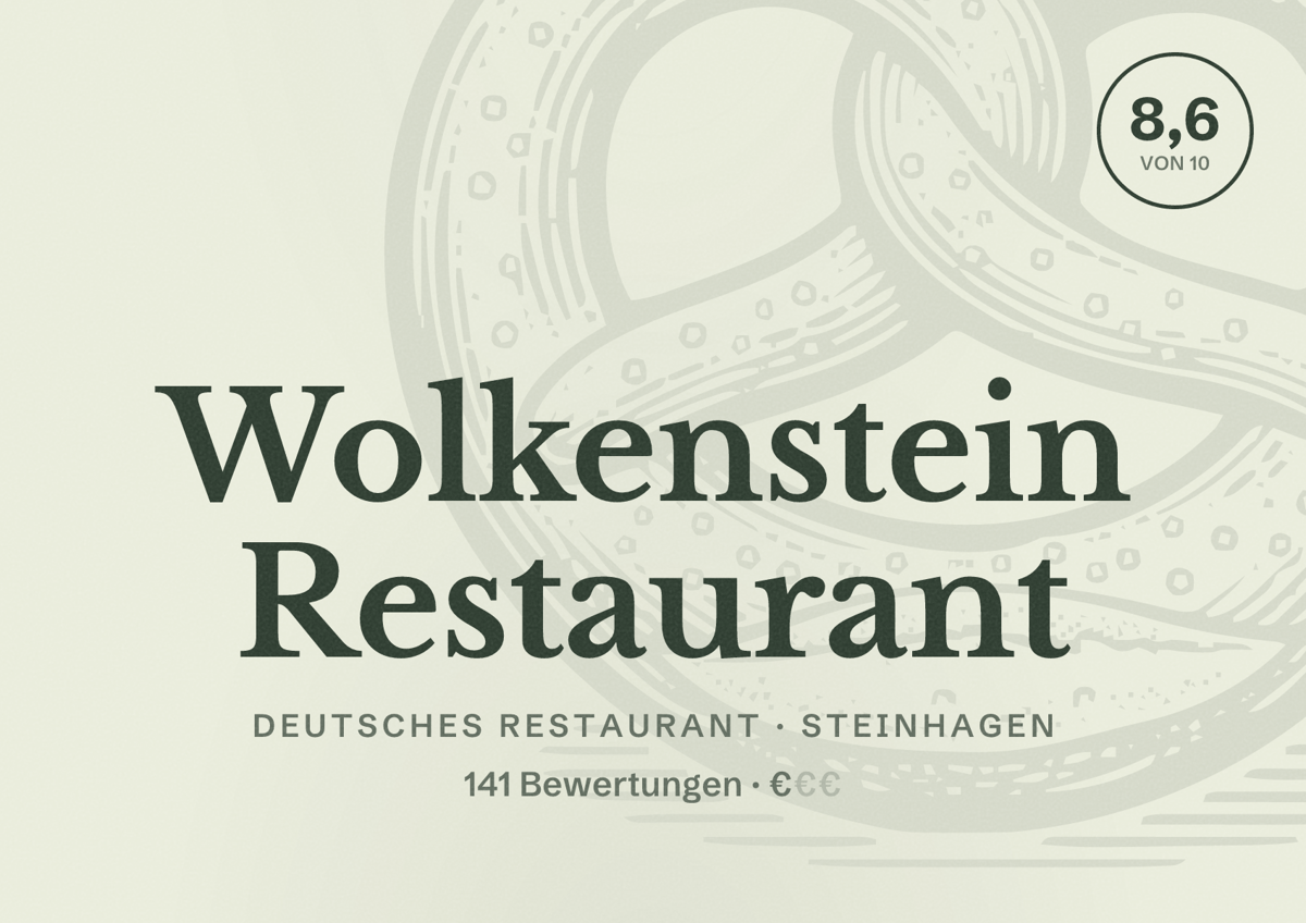 Illustriertes Poster von Wolkenstein Restaurant, Deutsches Restaurant in Steinhagen: Bewertung 8,6 von 10 aus 141 Bewertungen, Preisniveau €