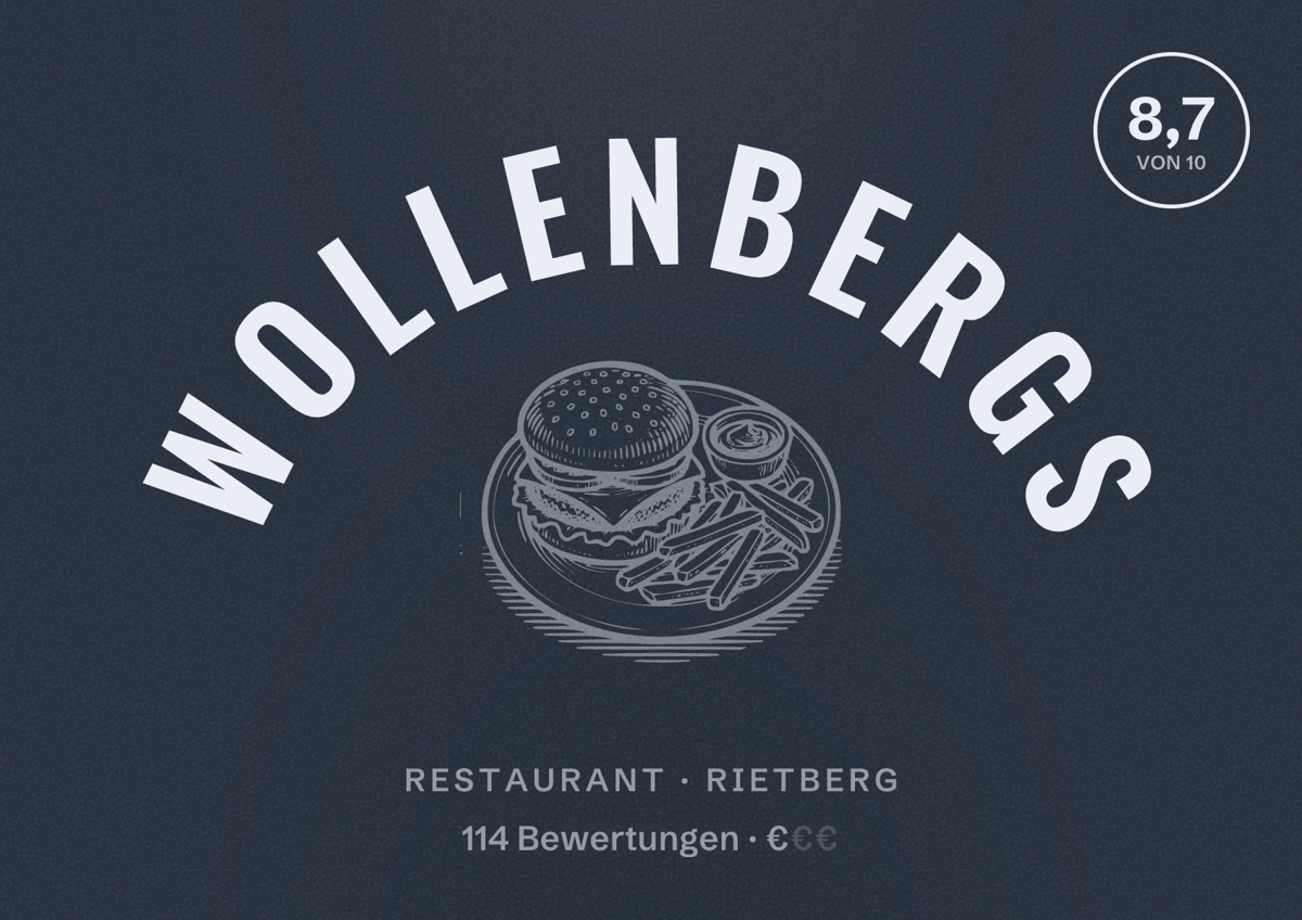 Illustriertes Poster von Wollenbergs, Restaurant in Rietberg: Bewertung 8,7 von 10 aus 114 Bewertungen, Preisniveau €