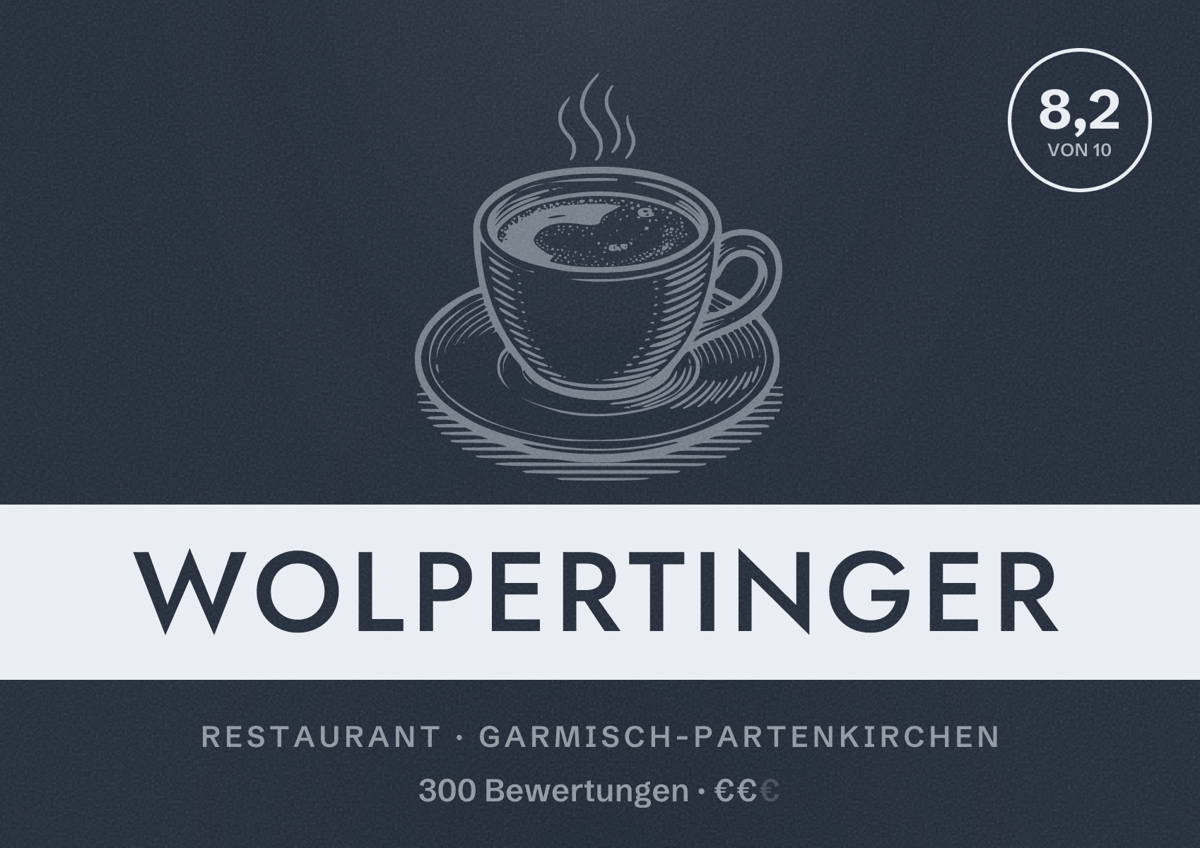 Illustriertes Poster von Wolpertinger, Restaurant in Garmisch-Partenkirchen: Bewertung 8,2 von 10 aus 300 Bewertungen, Preisniveau €€