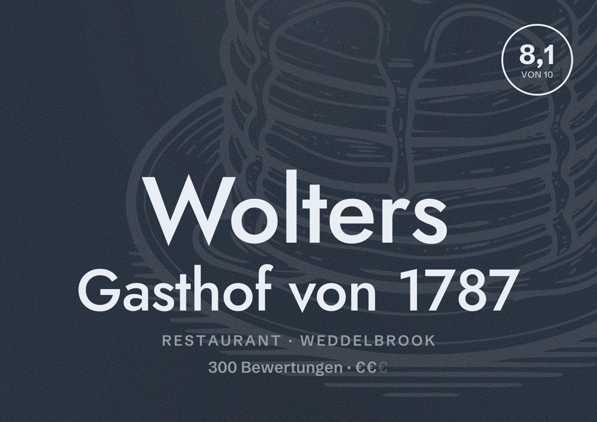 Illustriertes Poster von Wolters Gasthof von 1787, Restaurant in Weddelbrook: Bewertung 8,1 von 10 aus 300 Bewertungen, Preisniveau €€