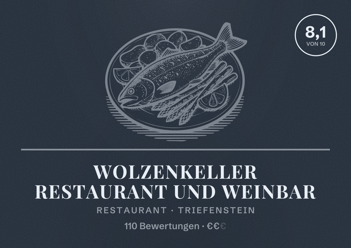 Illustriertes Poster von Wolzenkeller Restaurant und Weinbar, Restaurant in Triefenstein: Bewertung 8,1 von 10 aus 110 Bewertungen, Preisniveau €€