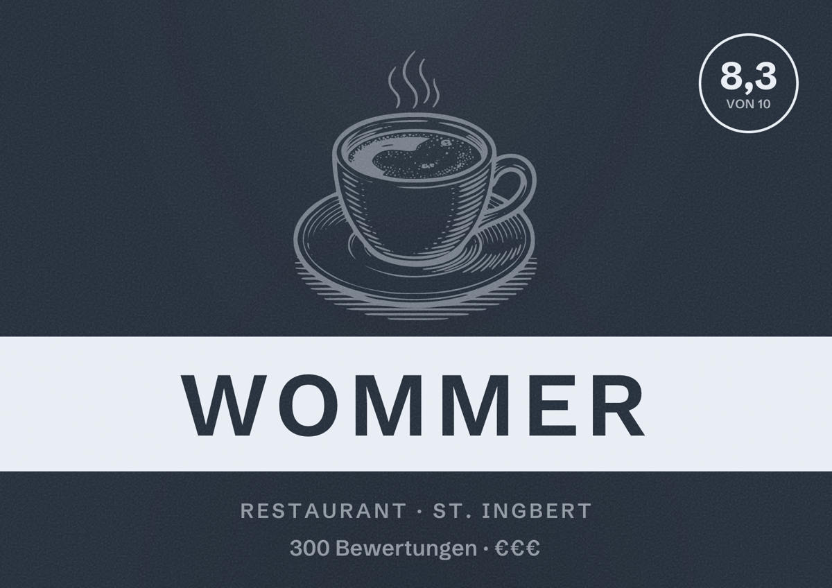 Illustriertes Poster von Wommer, Restaurant in St. Ingbert: Bewertung 8,3 von 10 aus 300 Bewertungen, Preisniveau €€€
