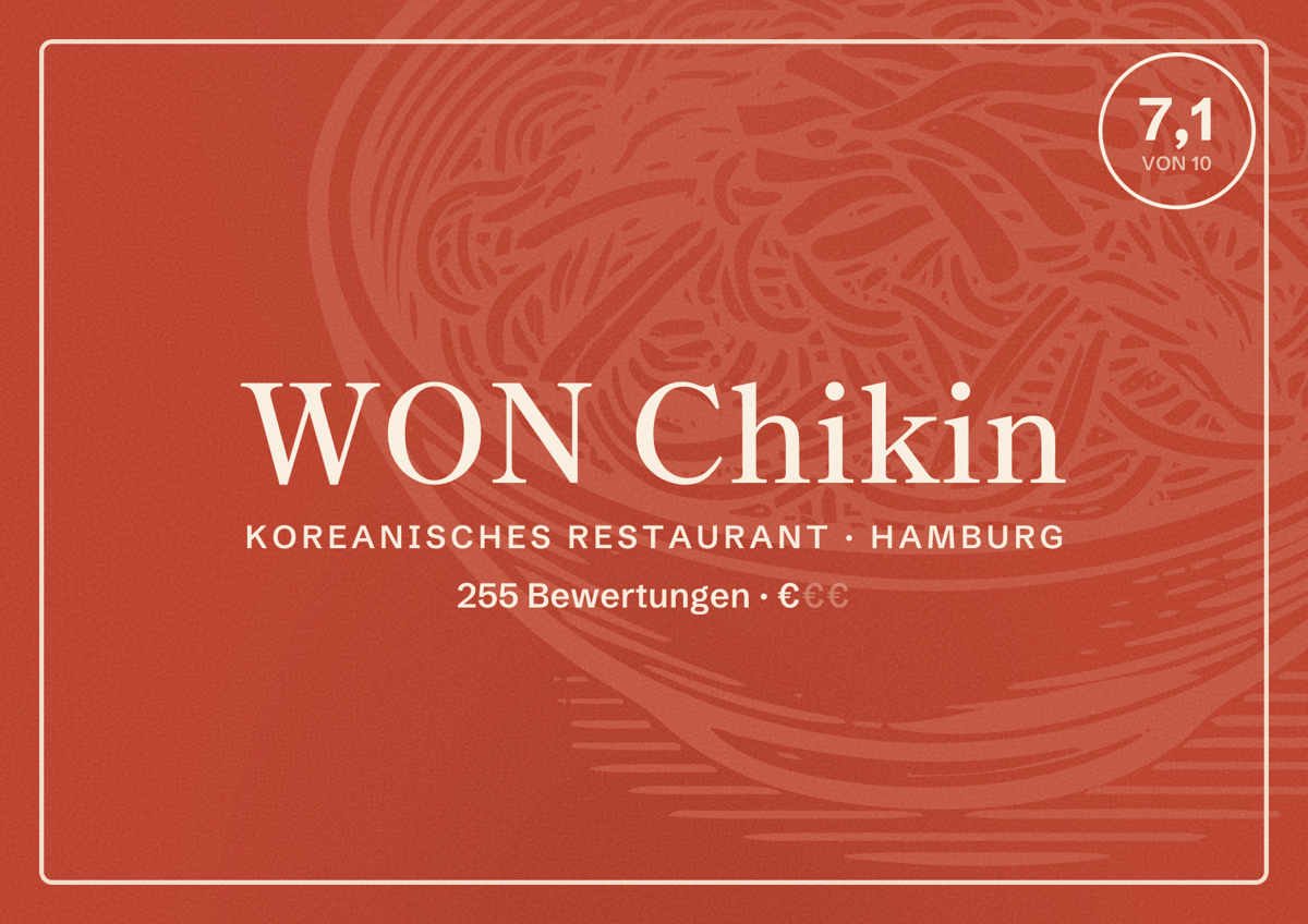 Illustriertes Poster von WON Chikin, Koreanisches Restaurant in Hamburg: Bewertung 7,1 von 10 aus 255 Bewertungen, Preisniveau €