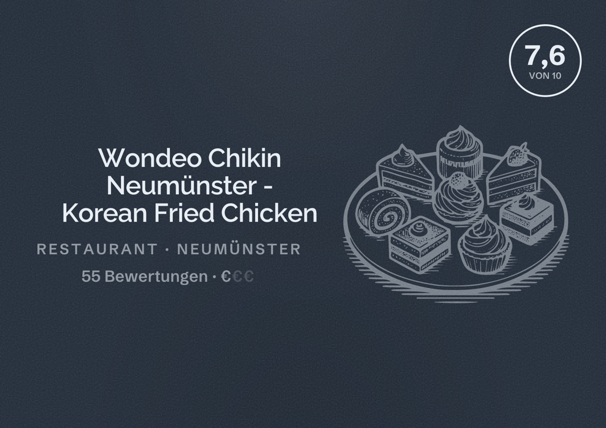 Illustriertes Poster von Wondeo Chikin Neumünster - Korean Fried Chicken, Restaurant in Neumünster: Bewertung 7,6 von 10 aus 55 Bewertungen, Preisniveau €
