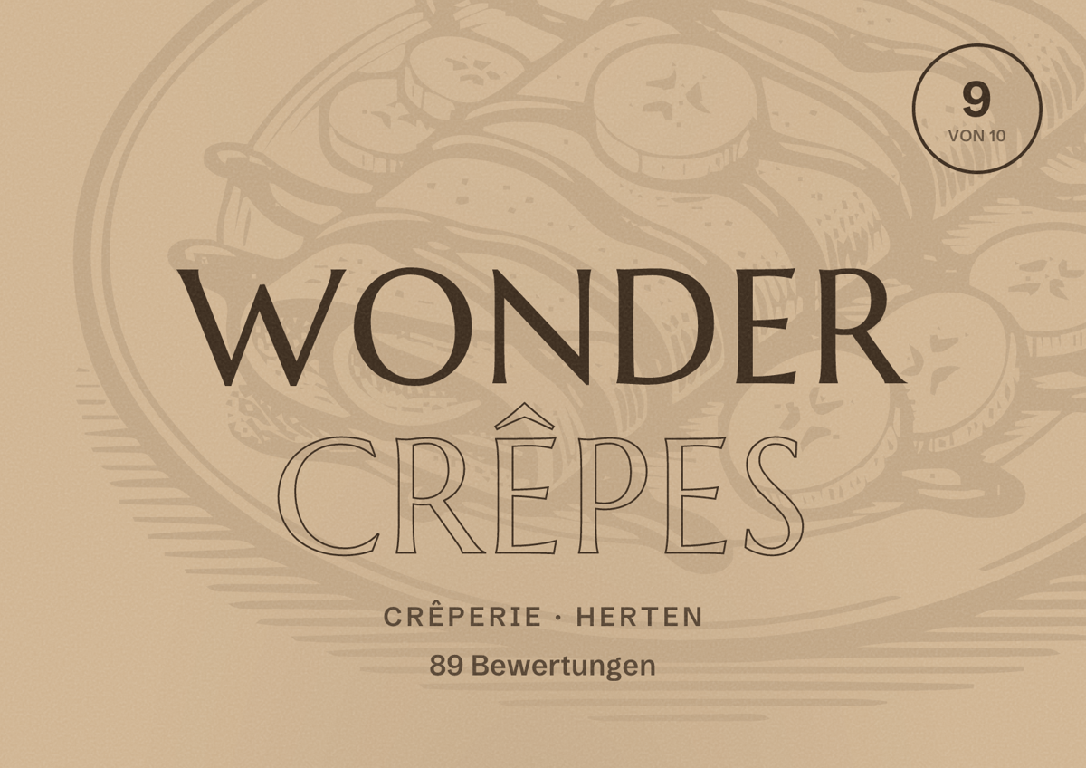 Illustriertes Poster von Wonder Crêpes, Crêperie in Herten: Bewertung 9 von 10 aus 89 Bewertungen