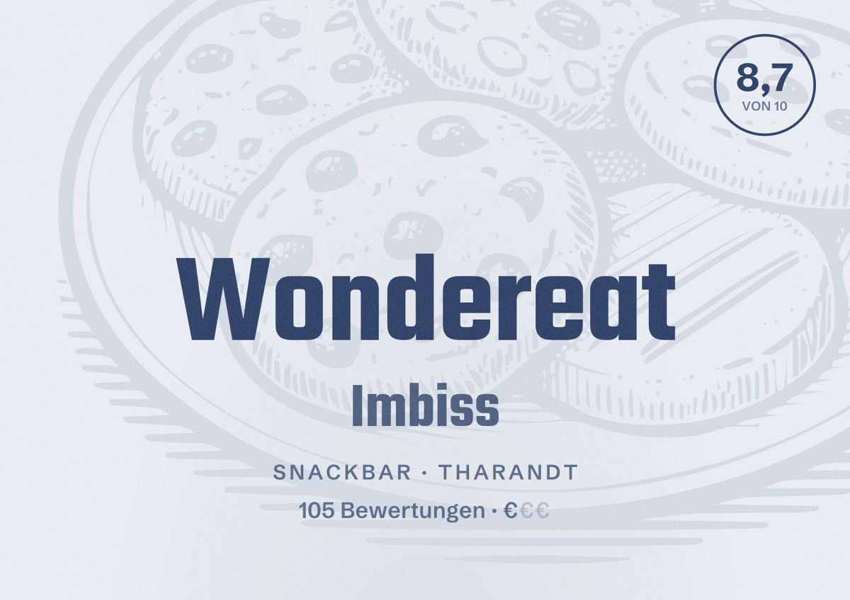 Illustriertes Poster von Wondereat Imbiss, Snackbar in Tharandt: Bewertung 8,7 von 10 aus 105 Bewertungen, Preisniveau €