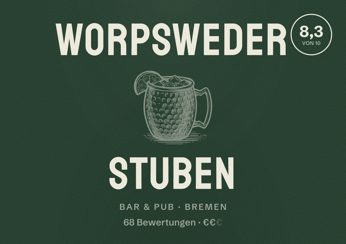 Illustriertes Poster von Worpsweder Stuben, Bar & Pub in Bremen: Gästebewertung 8,3 von 10 aus 68 Bewertungen