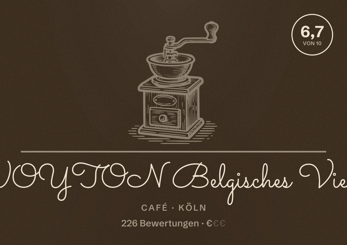 Illustriertes Poster von WOYTON Belgisches Viertel, Café in Köln: Bewertung 6,7 von 10 aus 226 Bewertungen, Preisniveau €
