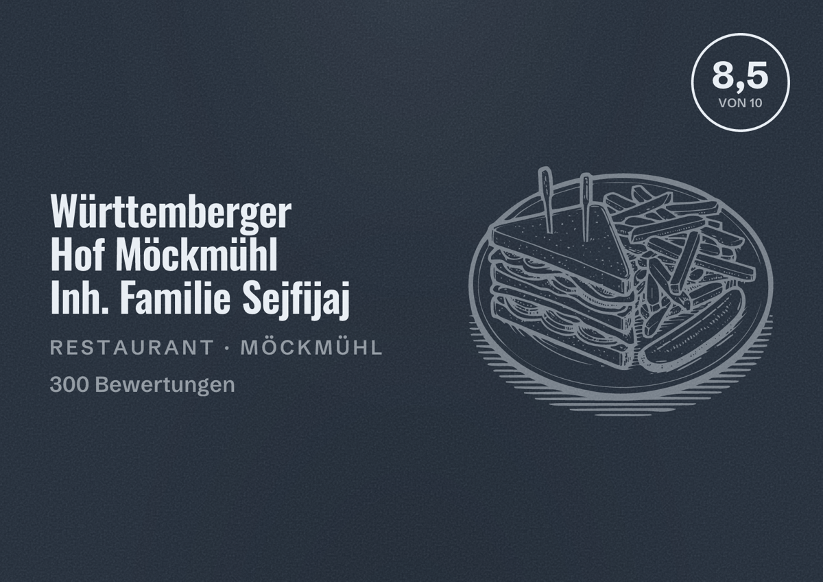 Illustriertes Poster von Württemberger Hof Möckmühl Inh. Familie Sejfijaj, Restaurant in Möckmühl: Bewertung 8,5 von 10 aus 300 Bewertungen