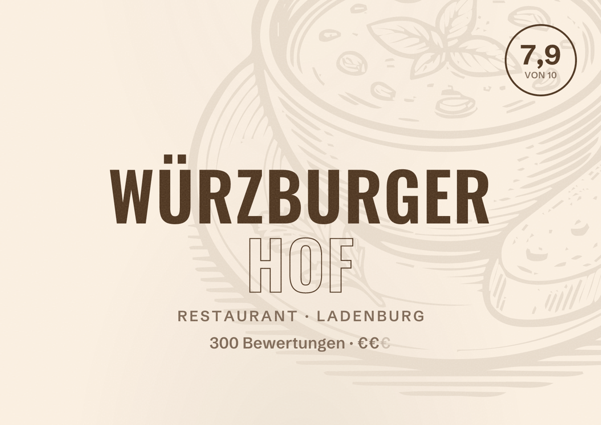 Illustriertes Poster von Würzburger Hof, Restaurant in Ladenburg: Bewertung 7,9 von 10 aus 300 Bewertungen, Preisniveau €€