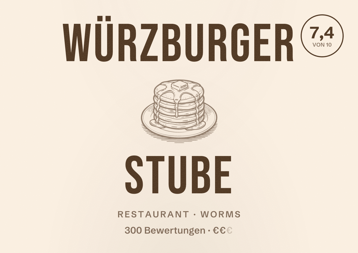 Illustriertes Poster von Würzburger Stube, Restaurant in Worms: Bewertung 7,4 von 10 aus 300 Bewertungen, Preisniveau €€