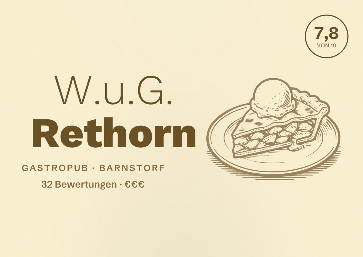 Illustriertes Poster von W.u.G. Rethorn, Gastropub in Barnstorf: Bewertung 7,8 von 10 aus 32 Bewertungen, Preisniveau €€€
