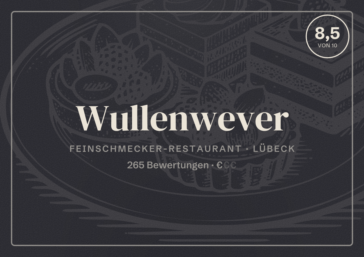 Illustriertes Poster von Wullenwever, Feinschmecker-Restaurant in Lübeck: Bewertung 8,5 von 10 aus 265 Bewertungen, Preisniveau €