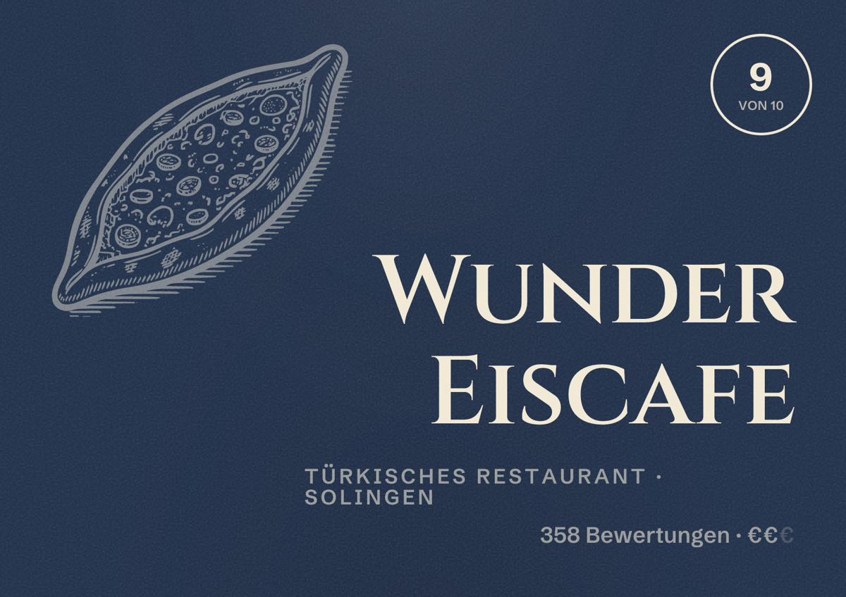 Illustriertes Poster von Wunder Eiscafe, Türkisches Restaurant in Solingen: Gästebewertung 9,0 von 10 aus 358 Bewertungen