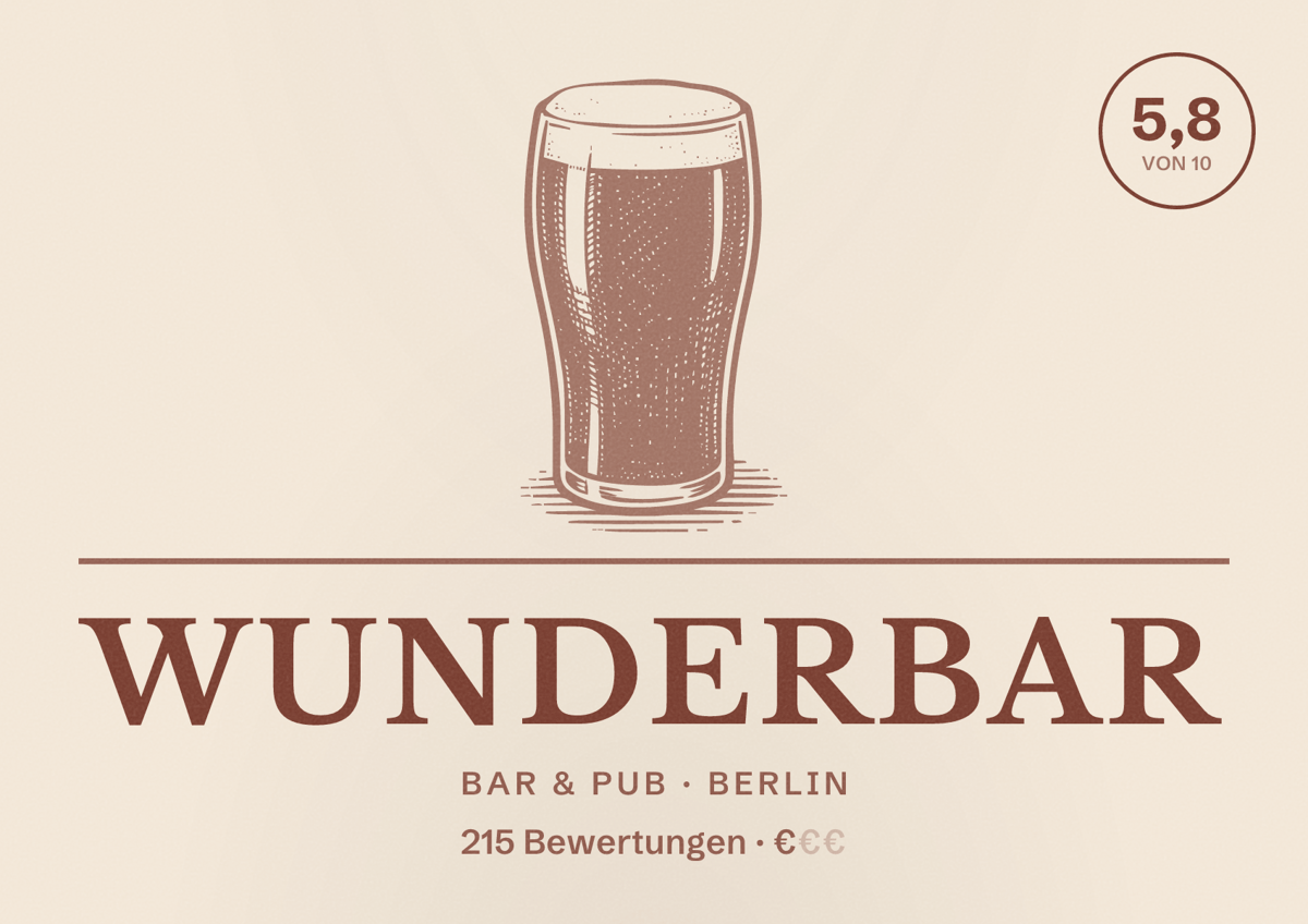 Illustriertes Poster von Wunderbar, Bar & Pub in Berlin: Bewertung 5,8 von 10 aus 215 Bewertungen, Preisniveau €