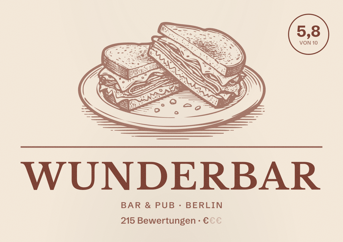 Illustriertes Poster von Wunderbar, Bar & Pub in Berlin: Bewertung 5,8 von 10 aus 215 Bewertungen, Preisniveau €